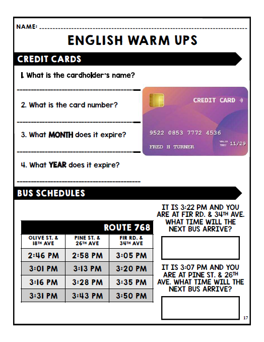 English Warm Ups - Life Skills - Daily Work - Bundle