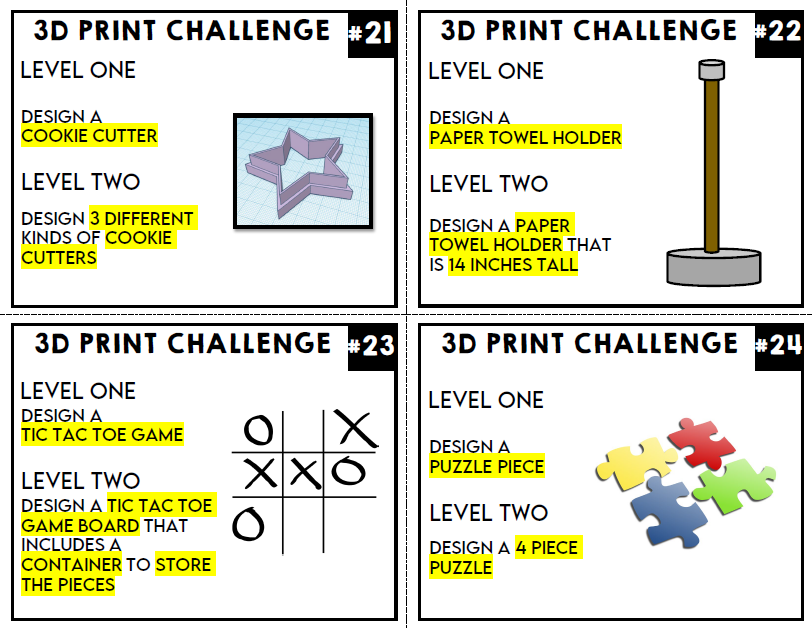 3D Printing Task Card Prompts
