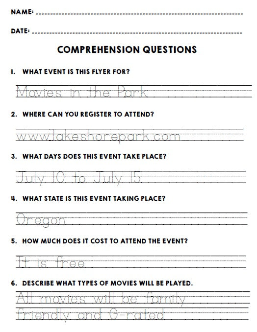 Life Skills - Real World Documents - Reading Comprehension Worksheets