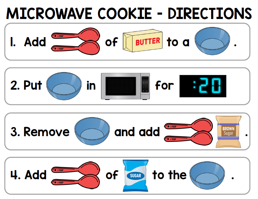 Life Skills Visual Recipe and Task Analysis - Microwave Cookie