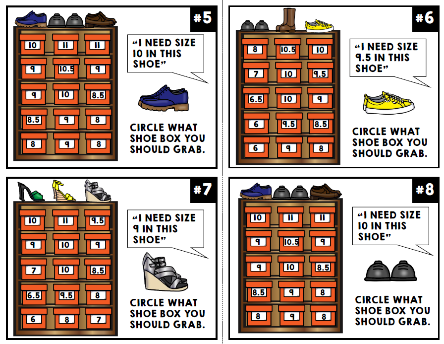 Job Skills Task Cards - Life Skills - Shoe Store - Reading - Math