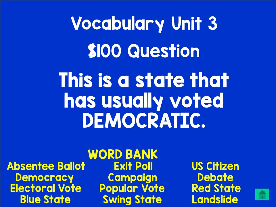 2024 Presidential Election - Donald Trump - Kamala Harris - Jeopardy Game - Unit 3