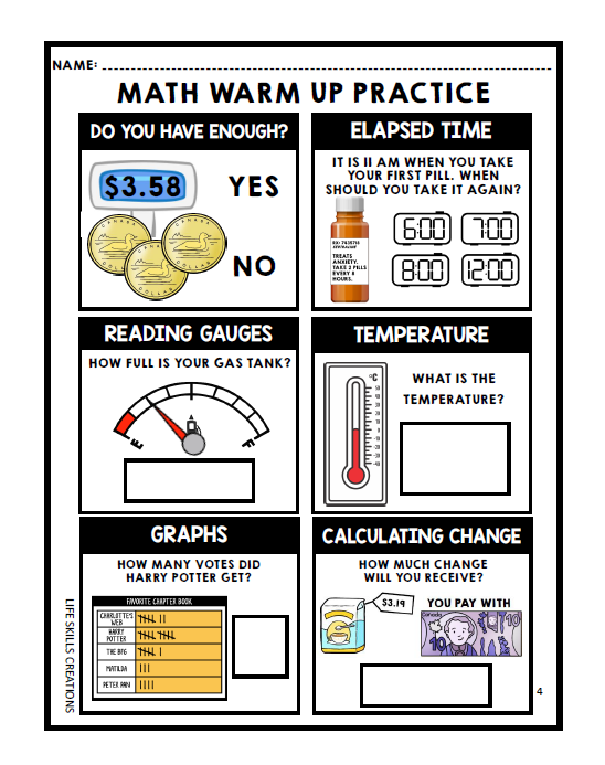 CANADIAN Math Warm Ups - Life Skills - Daily Work - Bundle