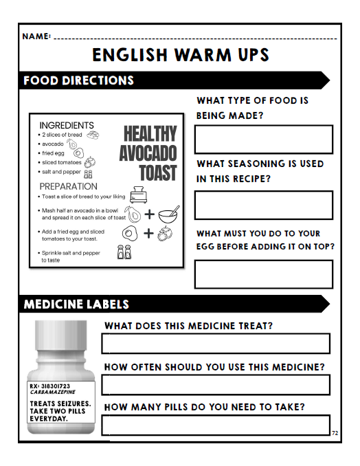 English Warm Ups - Life Skills - Daily Work - Bundle