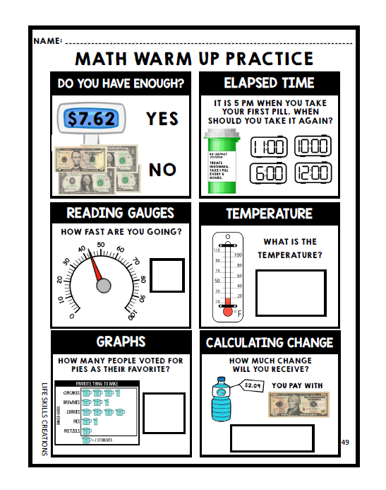 Math Warm Ups - Life Skills - Daily Work - Bundle