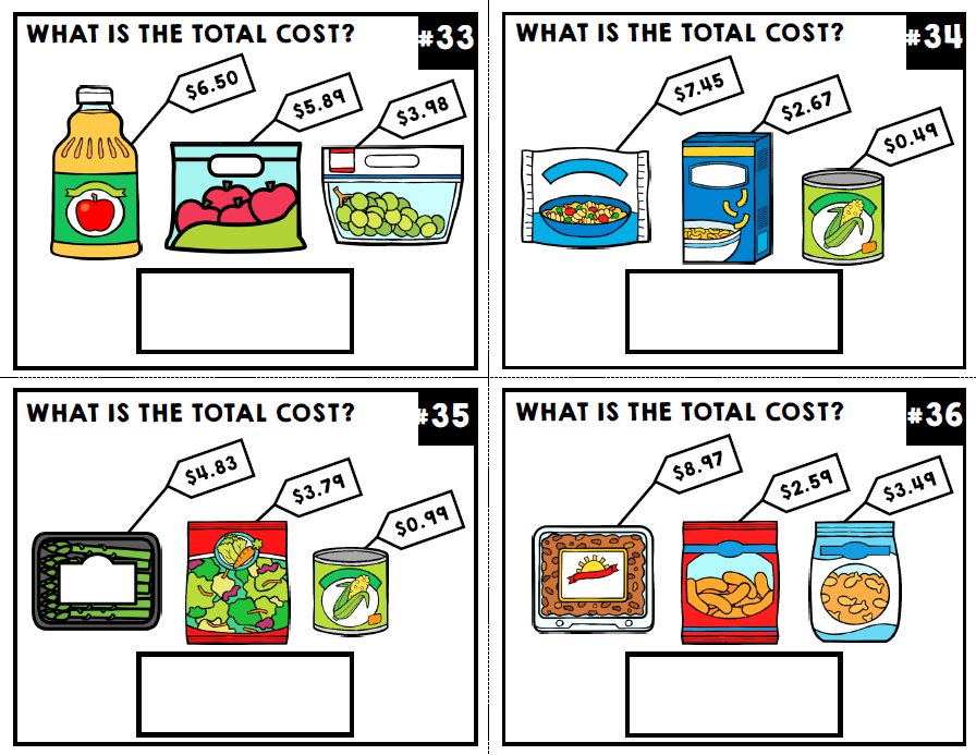 Life Skills - Task Cards - Shopping - Money - Calculating Totals