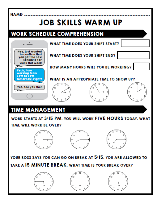 Job Skills Warm Ups - Life Skills - Daily Work - FREEBIE