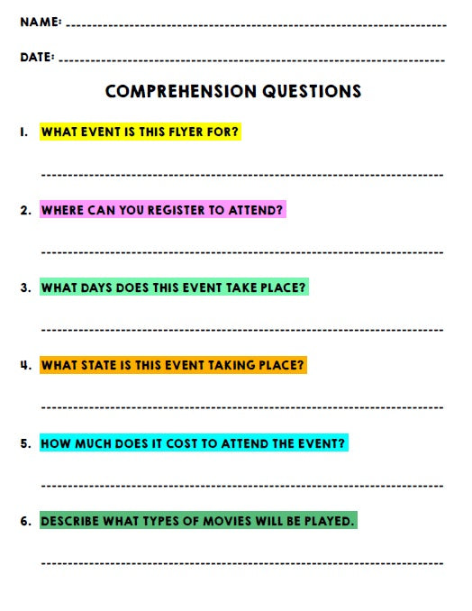 Life Skills - Real World Documents - Reading Comprehension Worksheets