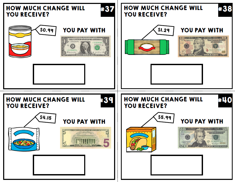 Life Skills - Task Cards - Shopping - Money - Calculating Change