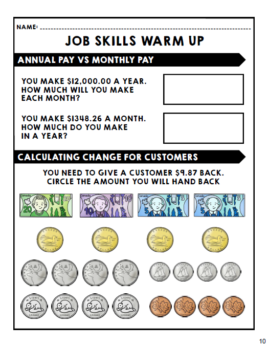 CANADIAN Job Skills - Life Skills Warm Ups - Vocational Skills - BUNDLE # 2