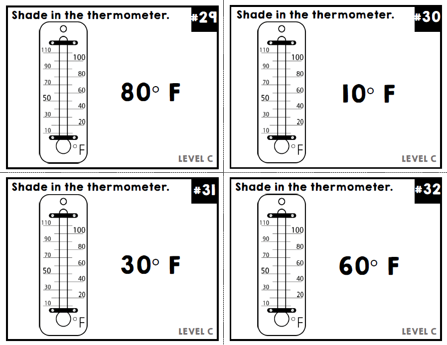 Telling Temperature - Thermometer - Life Skills - Special Education - Task Cards