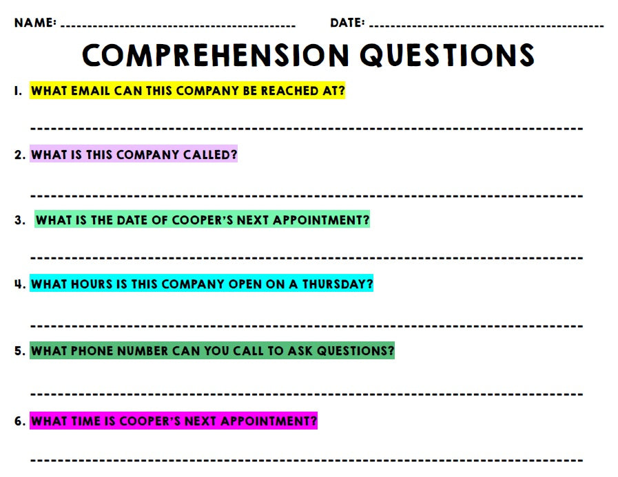 Life Skills - Real World Documents - Reading Comprehension Worksheets