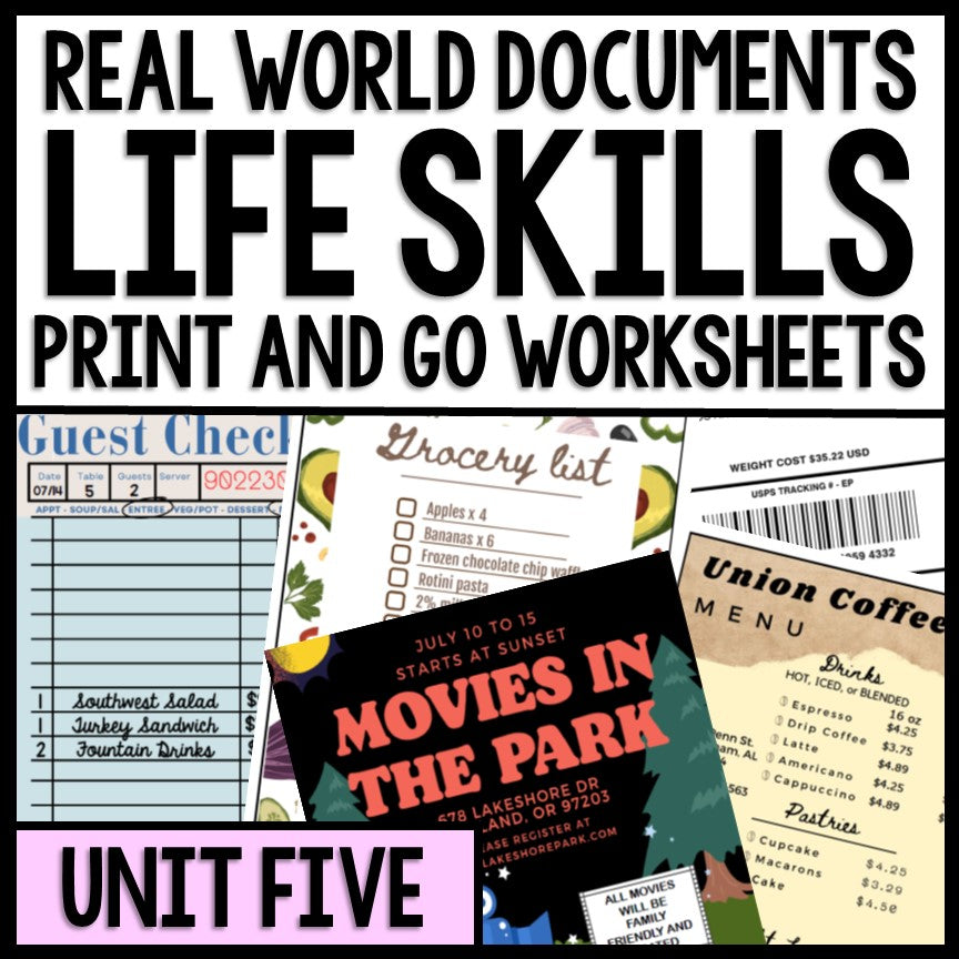 Life Skills - Real World Documents - Reading Comprehension Worksheets