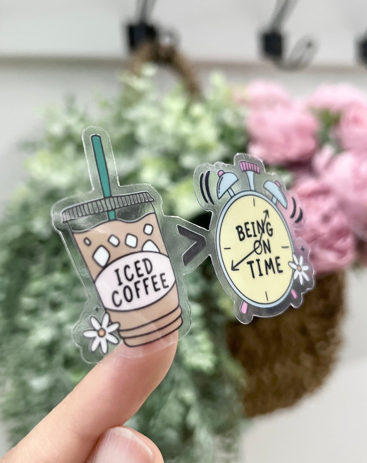 Iced Coffee is > Being on Time CLEAR Vinyl Sticker