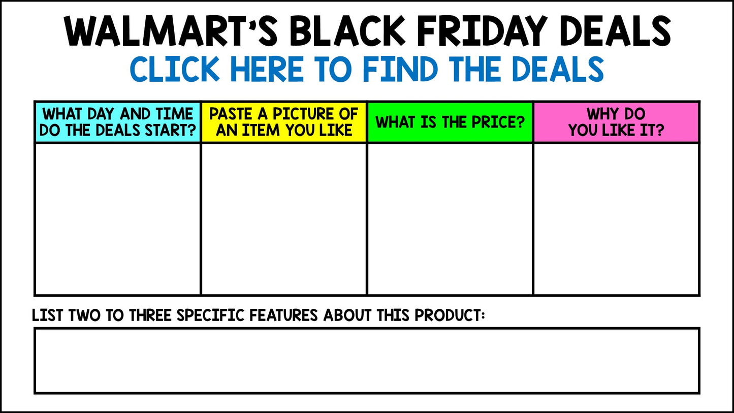 Black Friday Shopping Practice - Life Skills - Budgeting