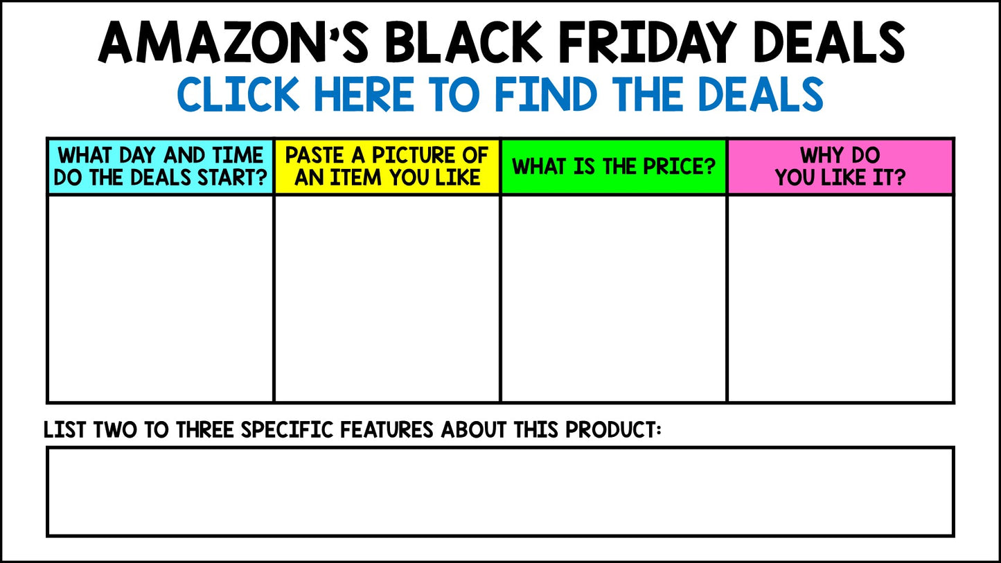 Black Friday Shopping Practice - Life Skills - Budgeting