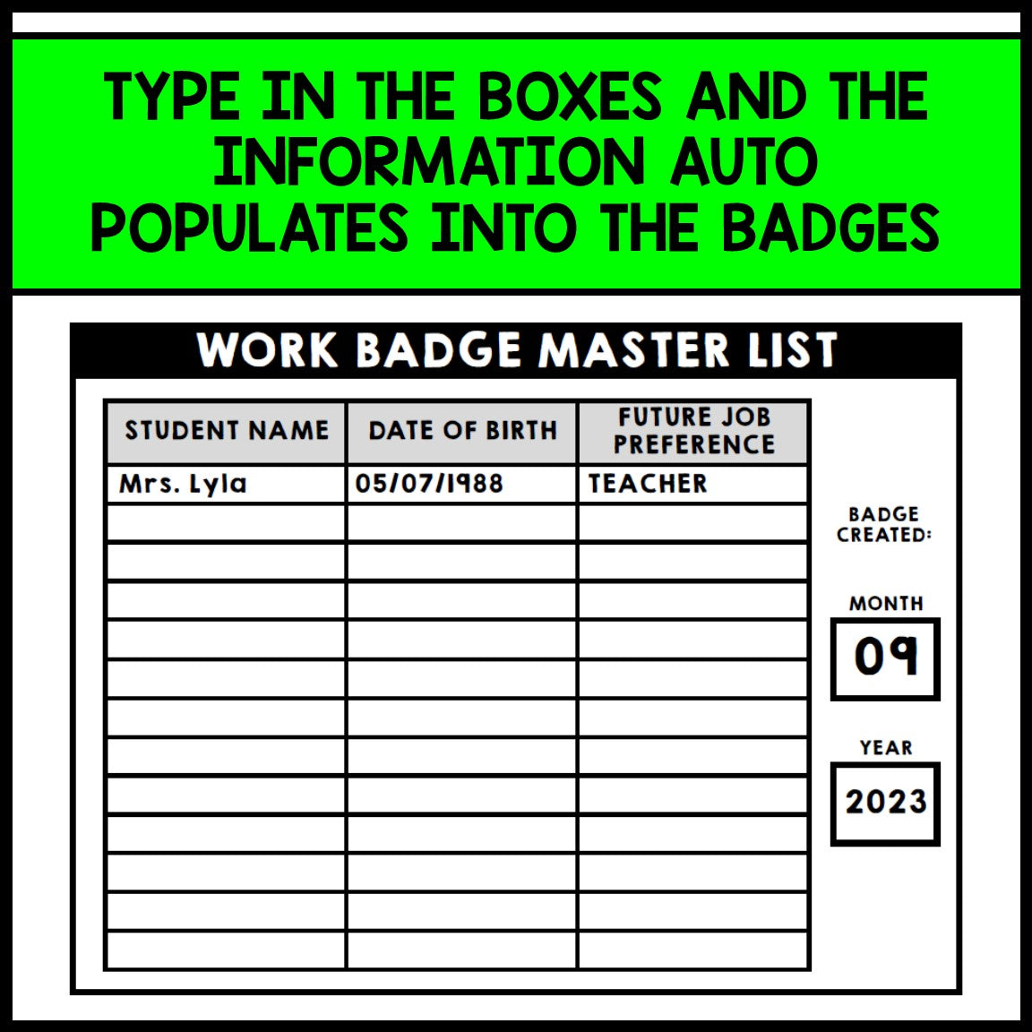 Job Skills - ID Badge Bulletin Board - CBI - Career - Work Based Learning