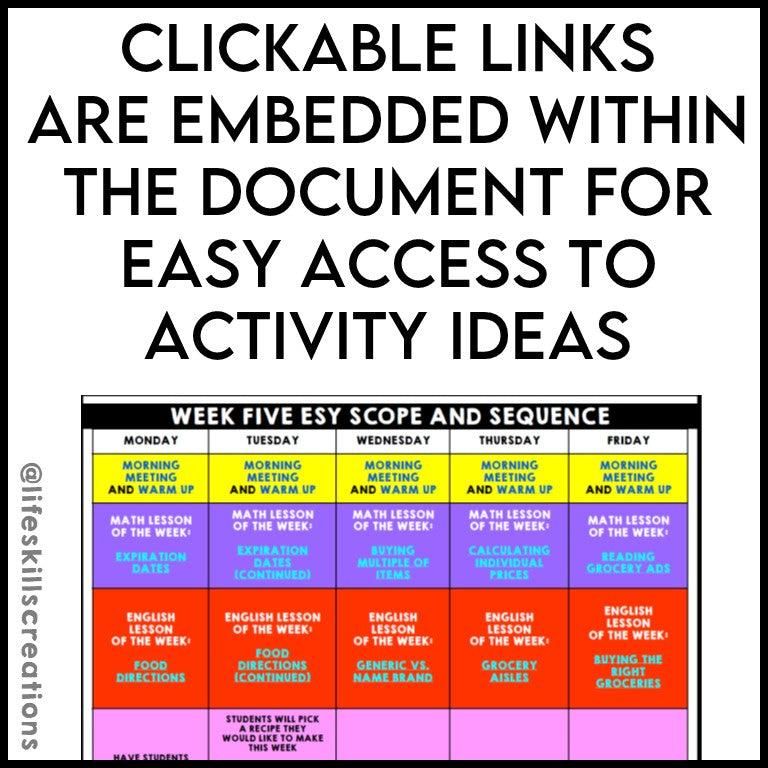 ESY Life Skills Scope and Sequence Pacing Guide - FREEBIE