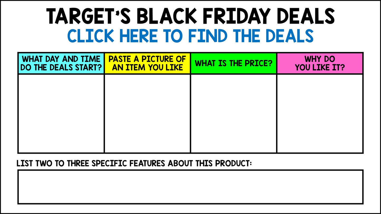 Black Friday Shopping Practice - Life Skills - Budgeting