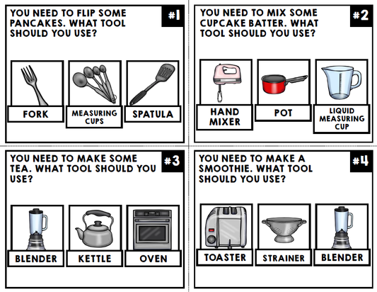 Life Skills - Cooking Vocabulary - Cooking Tools Task Cards - Recipe - Food Prep