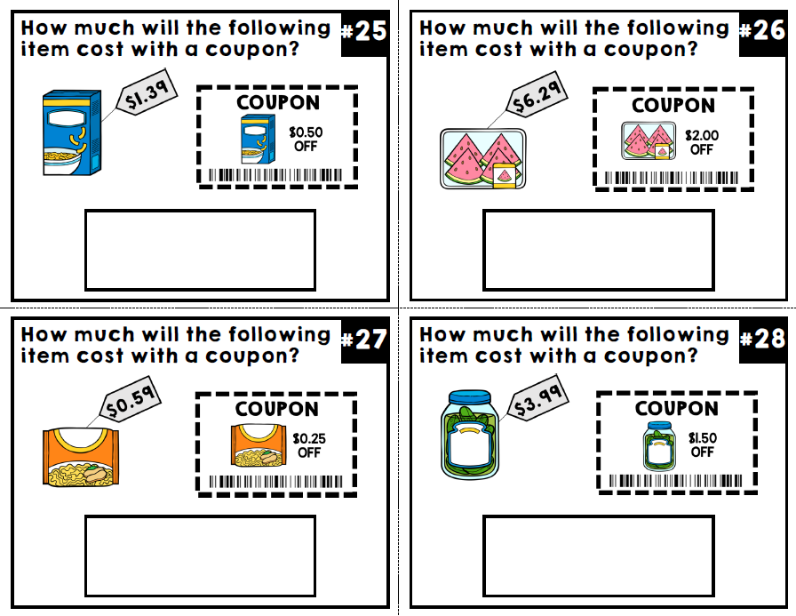 Life Skills - Task Cards - FREEBIE - Shopping - Coupons - Money - Grocery Store