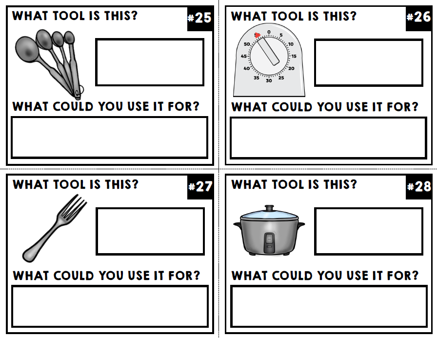 Life Skills - Cooking Vocabulary - Cooking Tools Task Cards - Recipe - Food Prep