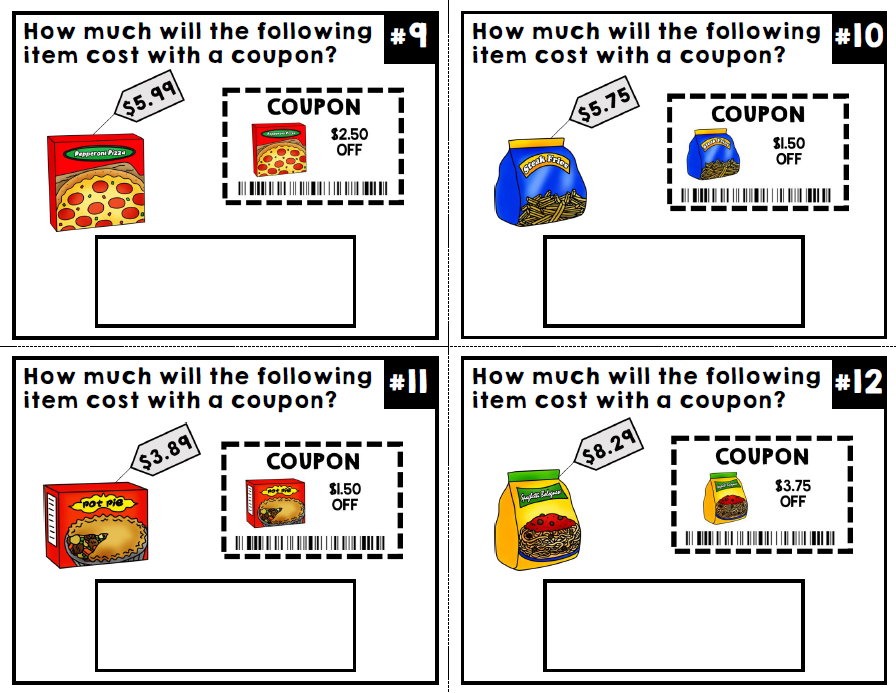 Life Skills - Task Cards - Shopping - Coupons - Money - Math - Grocery Store