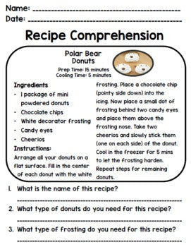 Winter - Recipes - Special Education - Life Skills - Cooking - Reading