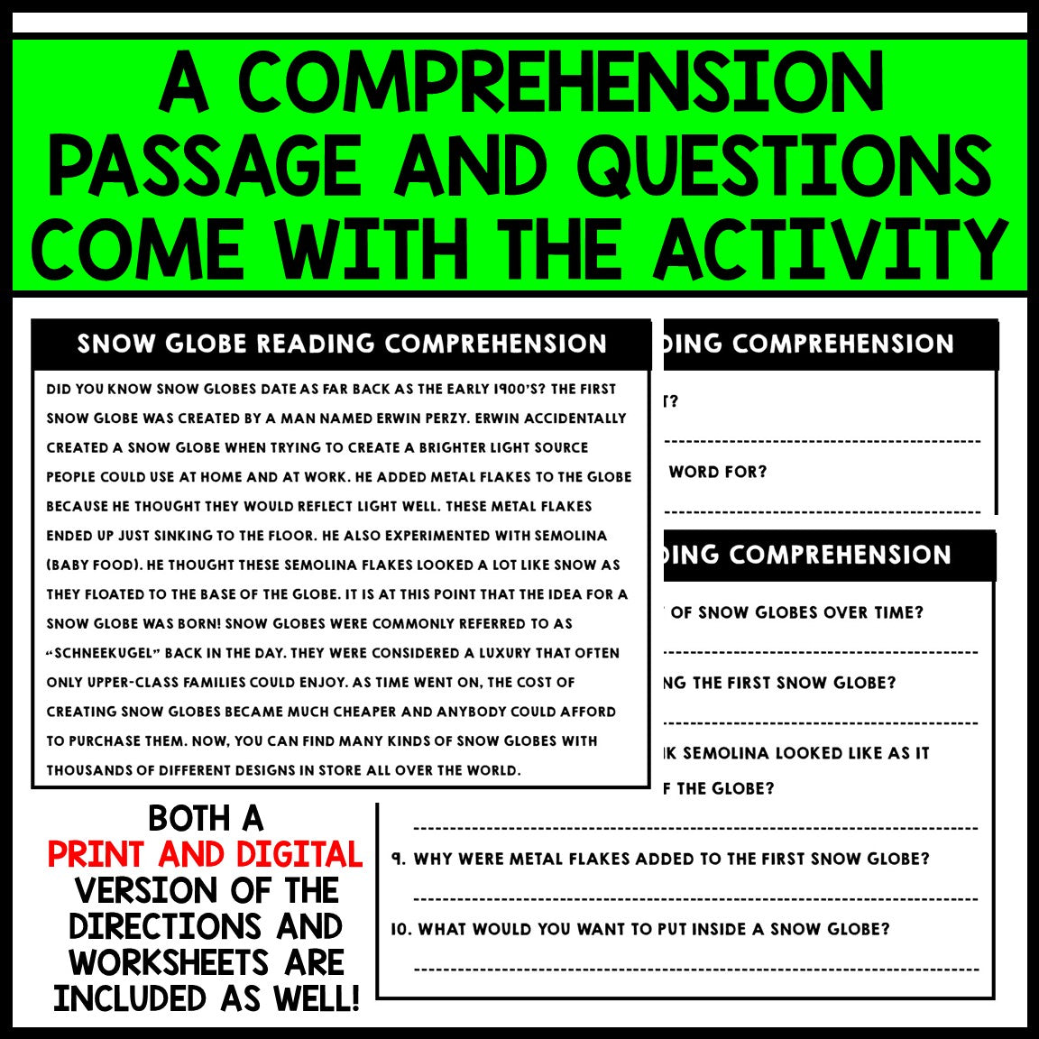 Winter Art - Snow Globe Winter Craft - Reading Comprehension