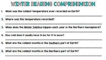 Winter Literacy - Special Education - Life Skills - Print & Go - Reading