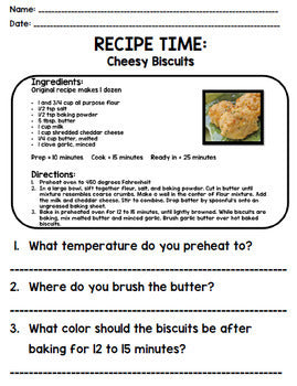 Life Skills - Recipe Comprehension - Cooking - Special Education - Unit Three