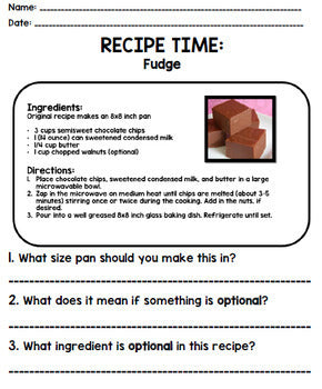 Life Skills - Recipe Comprehension - Cooking - Special Education - Unit Three