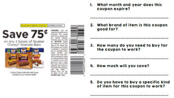 Life Skills - Shopping - Coupons - Money - Math - Grocery Store - Unit Two