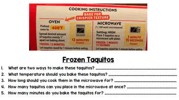 Life Skills - Reading - Cooking - Food Prep Directions - Special Ed - Unit Two