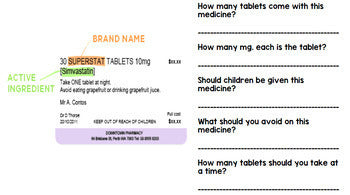 Life Skills - Special Education - Medicine Labels - Reading - Writing - Unit 3