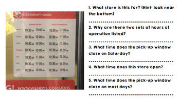 Life Skills - Reading - Hours of Operation - Special Education - Store Hours