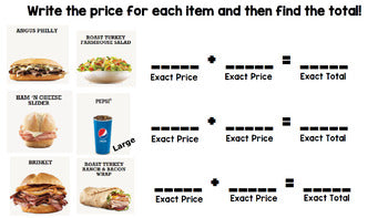 Life Skills Menu Math and Money Practice: Arby's