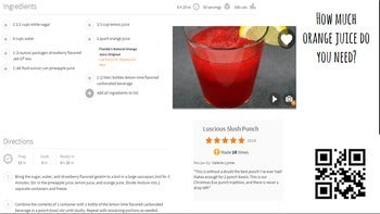 Life Skills Reading - Slush Punch Recipe Comprehension. QR Code Edition!