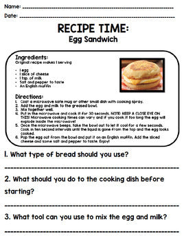 Life Skills Reading Recipe Comprehension - BUNDLE!!!!! Units 1, 2, 3, and 4!!!