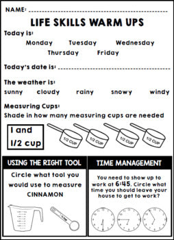 Life Skills - Warm Ups - Homework - Winter - Special Education - January