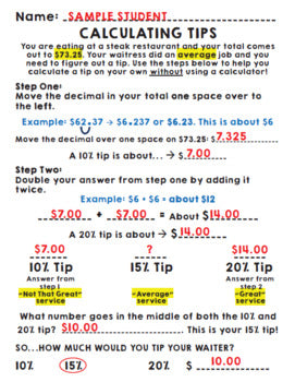 Life Skills Math, Money, and Reading: Calculating Tips