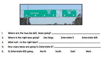 Life Skills - Road Signs - Freeway Signs - Reading - Writing - Math - Cars