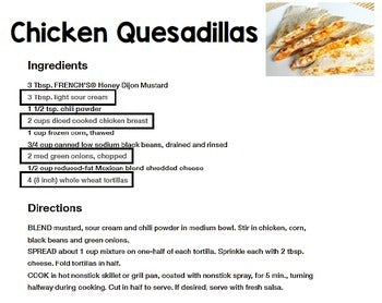 Life Skills Reading and Grocery Shopping: Matching Recipes to Grocery Items