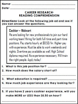 Life Skills Reading and Writing For Jobs: Career Research + Job Interview BUNDLE