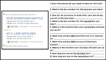 Life Skills Reading, Time and Math: Bus Schedules / Bus Routes - Unit 4