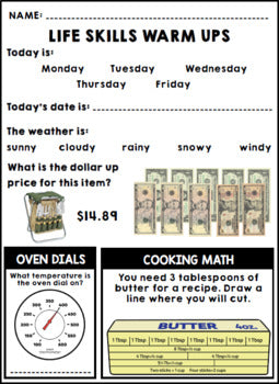 Life Skills Warm Ups - Homework - APRIL - Earth Day - Special Education