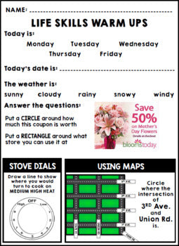 Life Skills Warm Ups - Homework - May - Mother's Day - Special Education