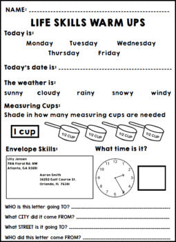 Life Skills Warm Ups - Homework - Summer - Special Education - June