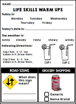 Life Skills Warm Ups - Homework - Summer - Special Education - June