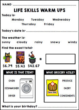 Life Skills Warm Ups: OCTOBER - Halloween, Reading, Writing